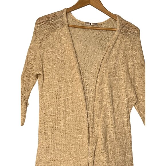 Beige Blu Planet Long Open Knit Duster Cardigan With 3/4 Sleeves Made In USA - Picture 2 of 14